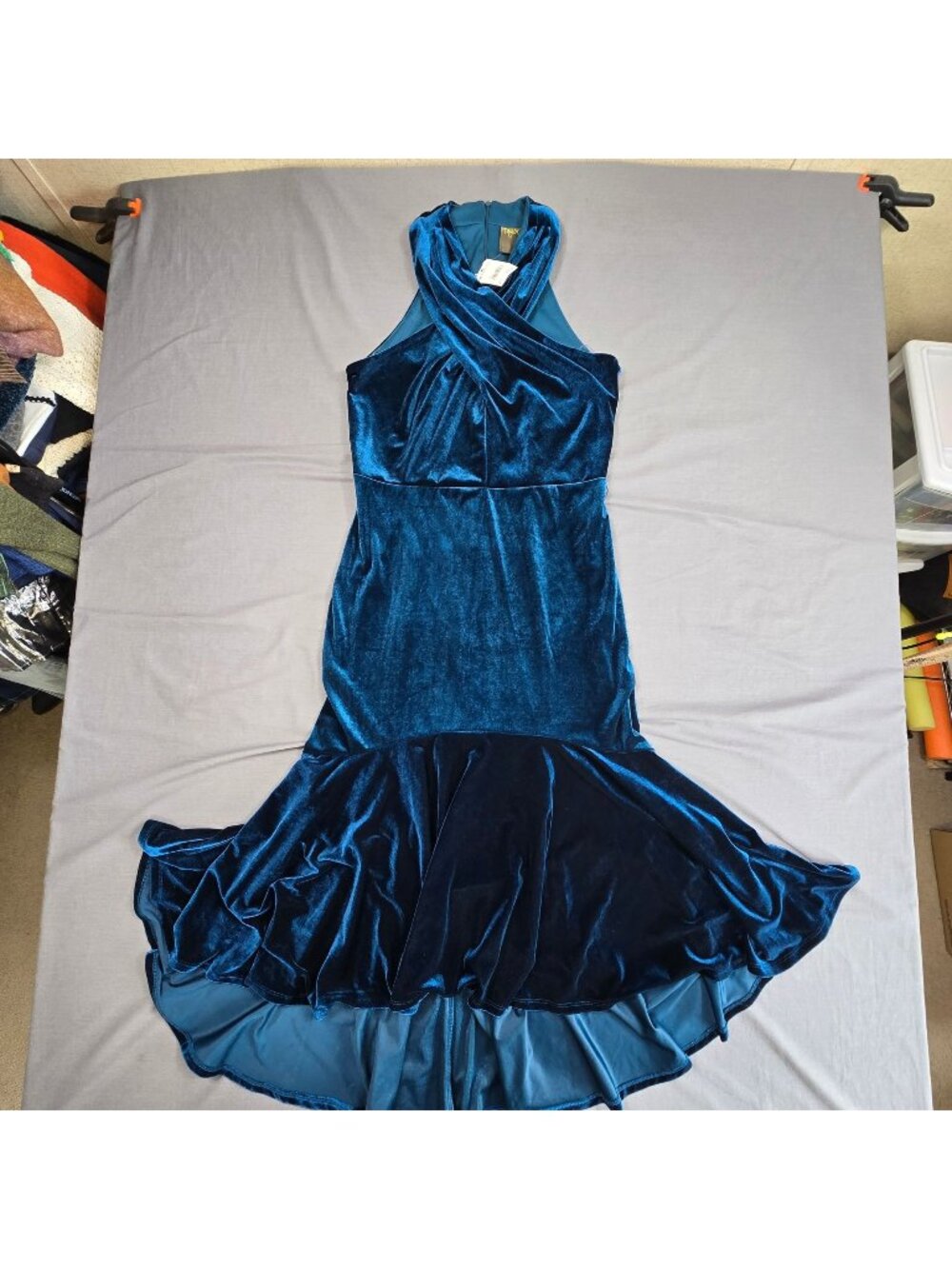 NEW Taylor Size 8 Halter Velvet Evening Gown Blue Mermaid Maxi Dress